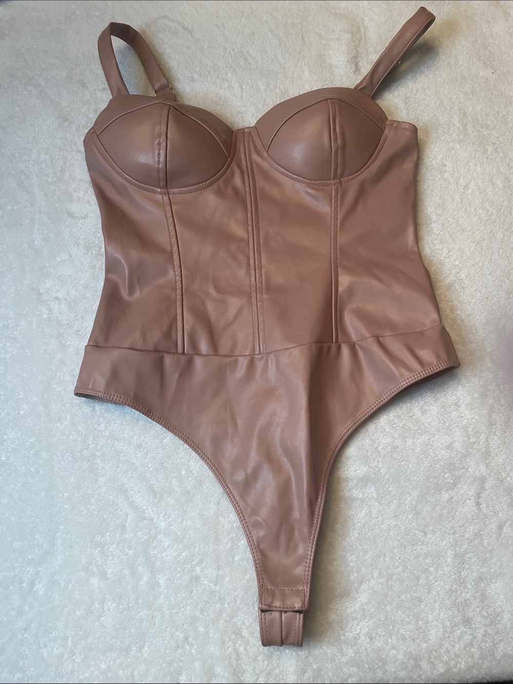 Haute Monde Mauve Pink Faux Leather  Bustier Bodysuit
